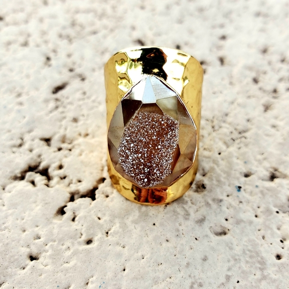 New Huge Titanium Window Druzy Adjustable Gold Ring. - Picture 11 of 16
